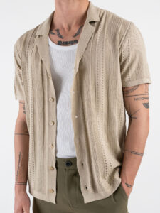GIANNI LUPO Camicia in maglia a mezza manica traforata GL33763 Beige (4)