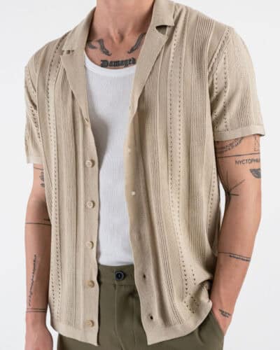 GIANNI LUPO Camicia in maglia a mezza manica traforata GL33763 Beige 4 Nuovi Arrivi