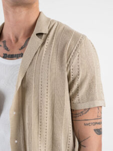 GIANNI LUPO Camicia in maglia a mezza manica traforata GL33763 Beige (5)