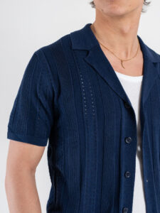 GIANNI LUPO Camicia in maglia a mezza manica traforata GL33763 Deep Blue (1)