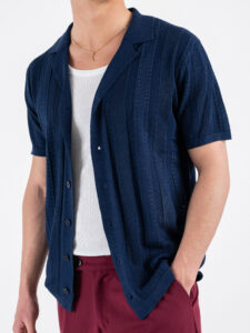 GIANNI LUPO Camicia in maglia a mezza manica traforata GL33763 Deep Blue (2)