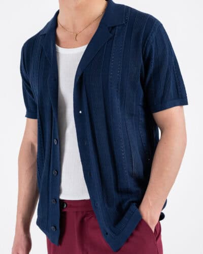 GIANNI LUPO Camicia in maglia a mezza manica traforata GL33763 Deep Blue 2 Nuovi Arrivi