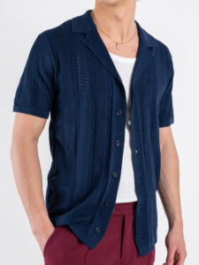 GIANNI LUPO Camicia in maglia a mezza manica traforata GL33763 Deep Blue (5)