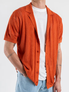 GIANNI LUPO Camicia in maglia a mezza manica traforata GL33763 Rust (1)