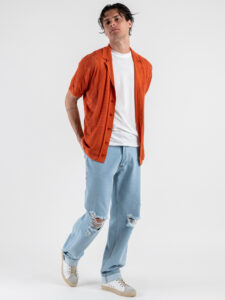 GIANNI LUPO Camicia in maglia a mezza manica traforata GL33763 Rust (3)