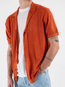 GIANNI LUPO Camicia in maglia a mezza manica traforata GL33763 Rust (4)