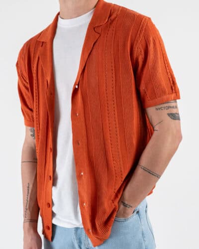 GIANNI LUPO Camicia in maglia a mezza manica traforata GL33763 Rust 4 Nuovi Arrivi