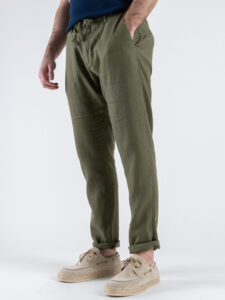GIANNI LUPO Pantalone cropped con gamba morbida in lino e coulisse in vita MICHIGAN Military (2)
