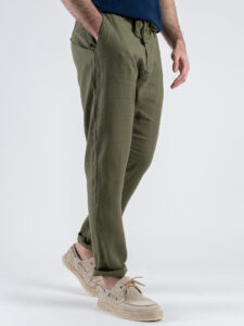 GIANNI LUPO Pantalone cropped con gamba morbida in lino e coulisse in vita MICHIGAN Military (3)
