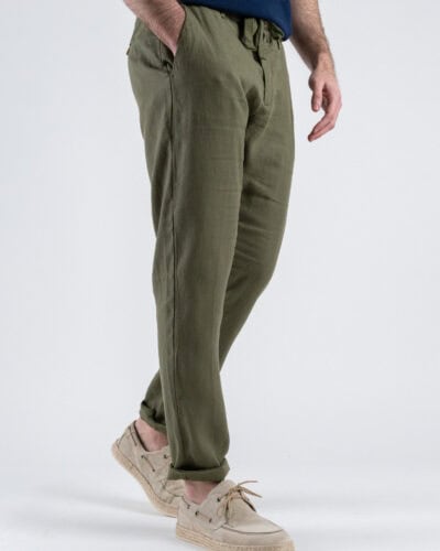 GIANNI LUPO Pantalone cropped con gamba morbida in lino e coulisse in vita MICHIGAN Military 3 Nuovi Arrivi