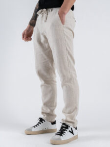 GIANNI LUPO Pantalone cropped con gamba morbida in lino e coulisse in vita MICHIGAN Sand (2)