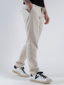 GIANNI LUPO Pantalone cropped con gamba morbida in lino e coulisse in vita MICHIGAN Sand (3)