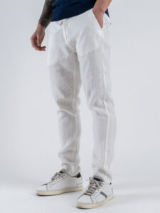 GIANNI LUPO Pantalone cropped con gamba morbida in lino e coulisse in vita MICHIGAN White (4)
