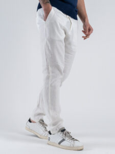 GIANNI LUPO Pantalone cropped con gamba morbida in lino e coulisse in vita MICHIGAN White (5)