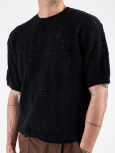 GIANNI LUPO T-shirt in maglia traforata a mezza manica GL35211 Black (2)
