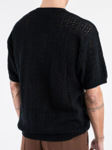 GIANNI LUPO T-shirt in maglia traforata a mezza manica GL35211 Black (3)