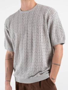 GIANNI LUPO T-shirt in maglia traforata a mezza manica GL35211 Grey (3)