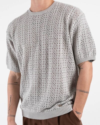 GIANNI LUPO T shirt in maglia traforata a mezza manica GL35211 Grey 3 Nuovi Arrivi