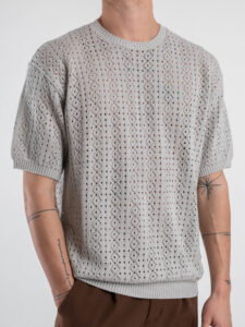 GIANNI LUPO T-shirt in maglia traforata a mezza manica GL35211 Grey (5)