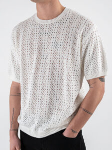 GIANNI LUPO T-shirt in maglia traforata a mezza manica GL35211 White (1)