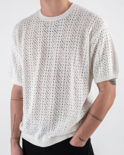 GIANNI LUPO T shirt in maglia traforata a mezza manica GL35211 White 1 Nuovi Arrivi