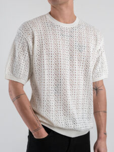 GIANNI LUPO T-shirt in maglia traforata a mezza manica GL35211 White (4)