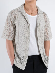 ONLY&SONS Camicia a mezza manica traforata NOVAK 22032731 Moonstruck (3)