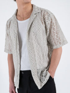 ONLY&SONS Camicia a mezza manica traforata NOVAK 22032731 Moonstruck (4)