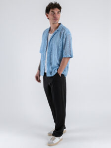ONLY&SONS Camicia a mezza manica traforata NOVAK 22032731 Powder Blue (2)