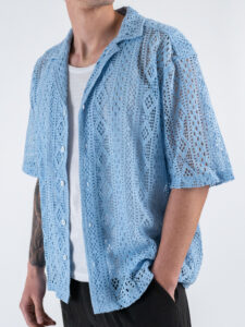 ONLY&SONS Camicia a mezza manica traforata NOVAK 22032731 Powder Blue (3)