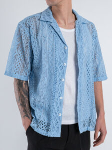 ONLY&SONS Camicia a mezza manica traforata NOVAK 22032731 Powder Blue (4)