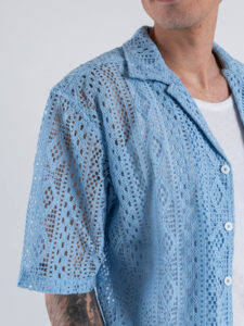ONLY&SONS Camicia a mezza manica traforata NOVAK 22032731 Powder Blue (5)