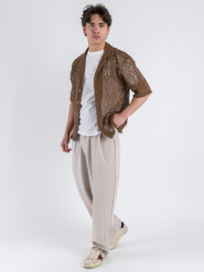 ONLY&SONS Camicia a mezza manica traforata NOVAK 22032731 Sepia (2)