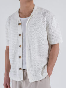ONLY&SONS Camicia a mezza manica traforata THIAGO 22028576 Cloud Dancer (1)
