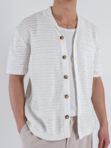 ONLY&SONS Camicia a mezza manica traforata THIAGO 22028576 Cloud Dancer (5)