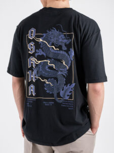 ONLY&SONS T-shirt over con stampa frontale Osaka e dragone sul retro 22039620 KEANE Black (3)