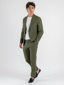 OVER-D Abito misto lino con giacca due bottoni + Pantalone taglio sartoriale OC1S2S5A03 Militare (2)