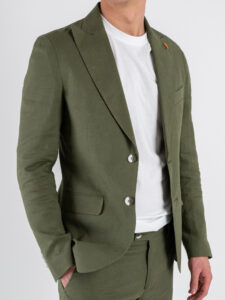 OVER-D Abito misto lino con giacca due bottoni + Pantalone taglio sartoriale OC1S2S5A03 Militare (4)