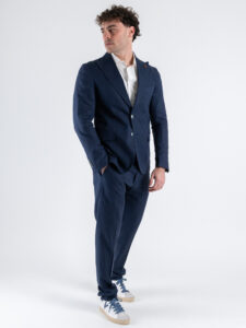 OVER-D Abito misto lino con giacca due bottoni+pantalone taglio sartoriale OC1S2S5A03 Blu (2)