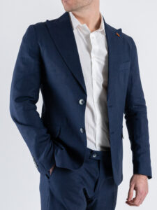 OVER-D Abito misto lino con giacca due bottoni+pantalone taglio sartoriale OC1S2S5A03 Blu (7)