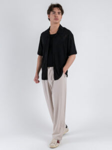 OVER-D Camicia mezza manica in fantasia traforata OE1S2S5C34 Nero (2)