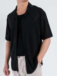 OVER-D Camicia mezza manica in fantasia traforata OE1S2S5C34 Nero (3)