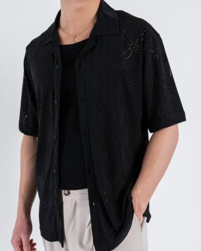 OVER D Camicia mezza manica in fantasia traforata OE1S2S5C34 Nero 3 Nuovi Arrivi
