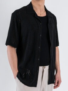 OVER-D Camicia mezza manica in fantasia traforata OE1S2S5C34 Nero (4)