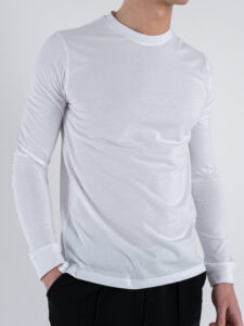 OVER-D T-shirt basica a manica lunga in jersey extrafine OC1S2S5T11 Bianca (2)