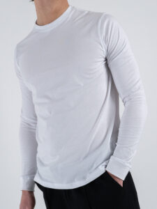 OVER-D T-shirt basica a manica lunga in jersey extrafine OC1S2S5T11 Bianca (3)