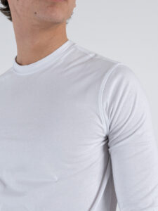 OVER-D T-shirt basica a manica lunga in jersey extrafine OC1S2S5T11 Bianca (4)