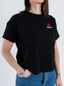 SUPERCULTURE T-shirt da donna boxy fit con stampa e ricamo BESITO Nero (2)
