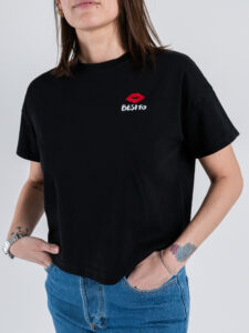 SUPERCULTURE T-shirt da donna boxy fit con stampa e ricamo BESITO Nero (3)