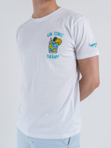 SUPERCULTURE T-shirt in cotone con stampa e ricamo GIN TONIC THERAPY A1115 Bianca (2)